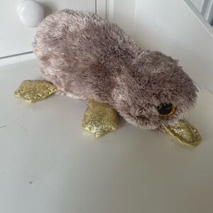 TY Beanie Boos TySilk Perry Platypus Plush Stuffed Animal Brown Gold Glitter 7in